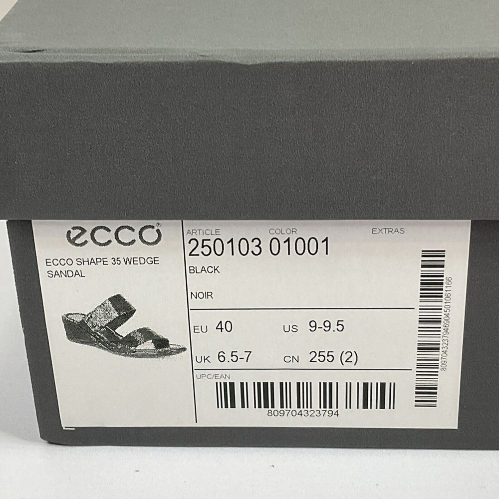 Ecco Shoes Women Sandals Sz 9-9.5 EU 40 Shape 35 Wedge Black Leather $150 Nib - Picture 13 of 13